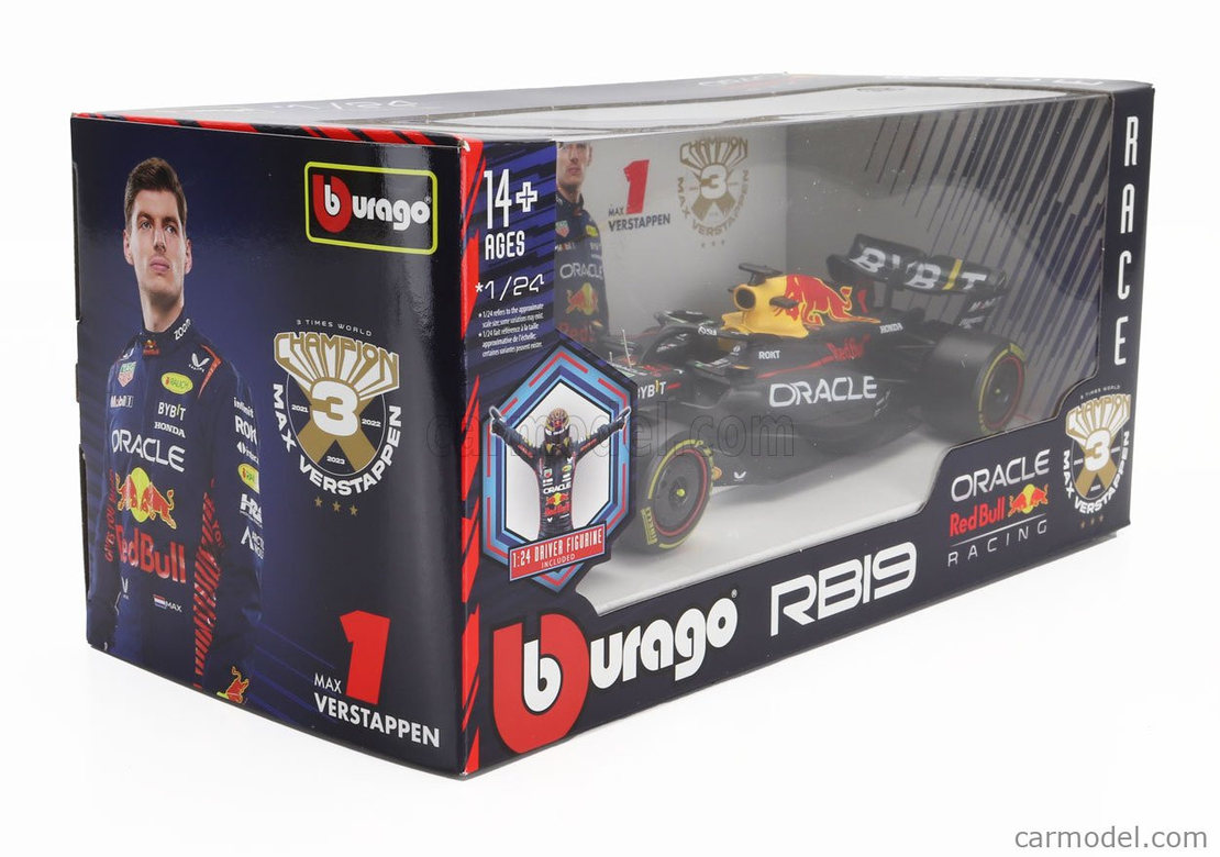 Метална кола Team Oracle Red Bull Racing RB19 Max Verstappen Formula 1 World Champion 2023 with standing pilot figure -  1:24
