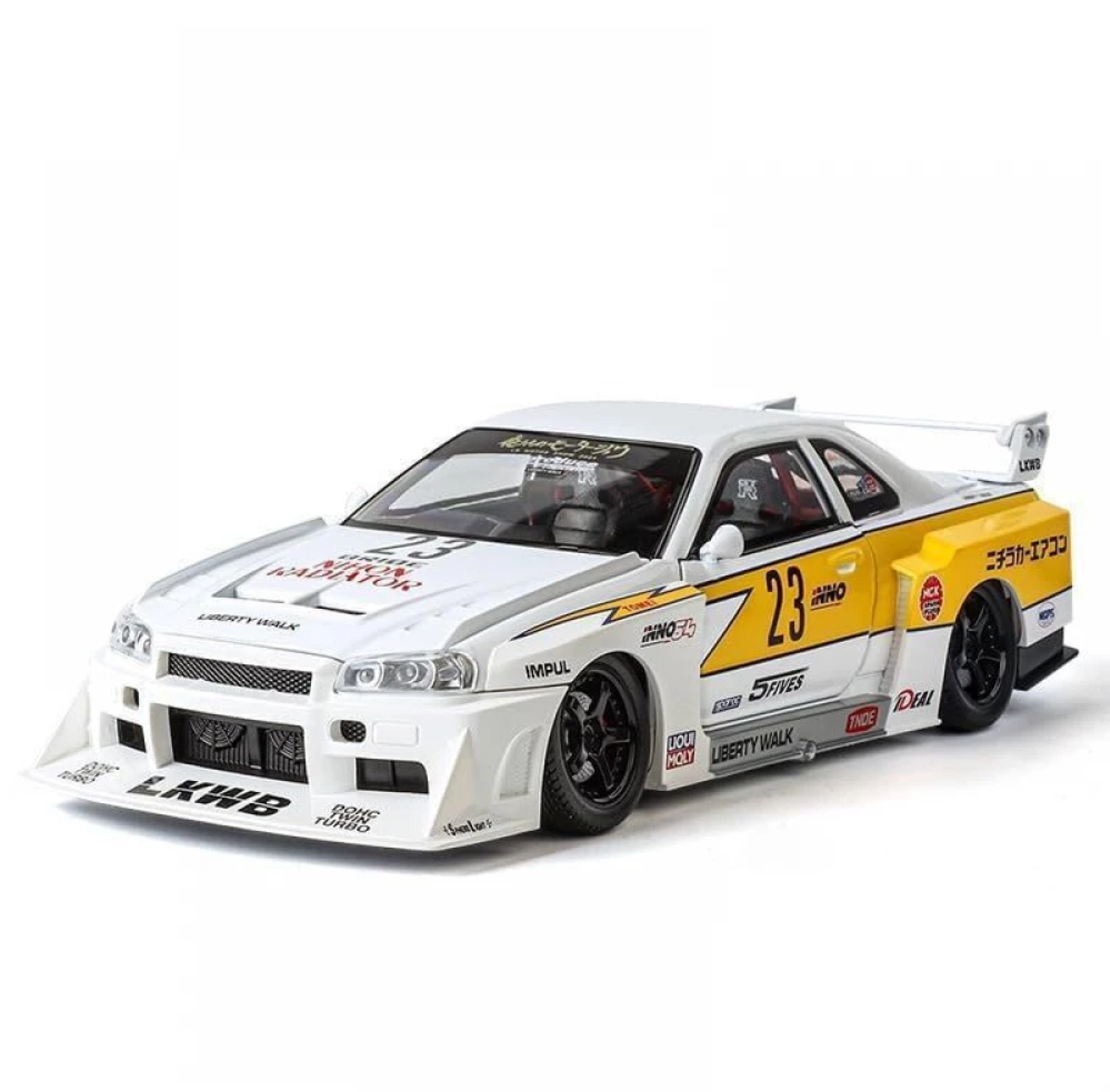 Метална кола с отварящи се врати, светлини и звуци  Nissan Skyline GT-R R34 1:24