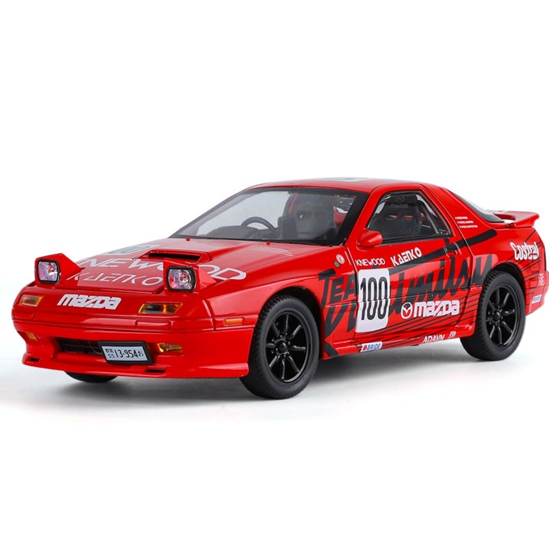 Метална кола с отварящи се врати, капаци, светлини и звуци Mazda RX7 1:24