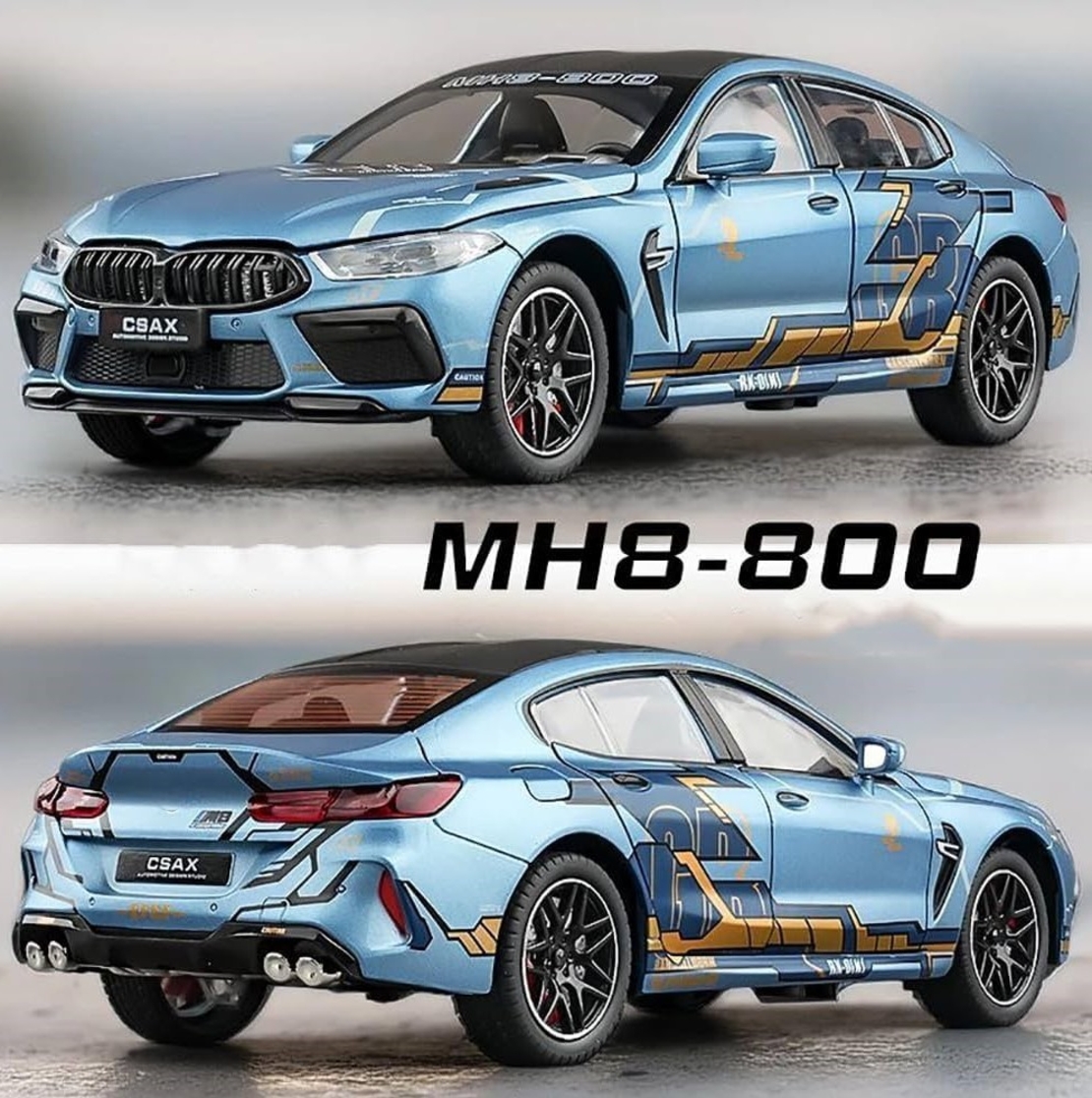 Метална кола с отварящи се врати капаци светлини и звуци BMW M8 MANHART 1:24