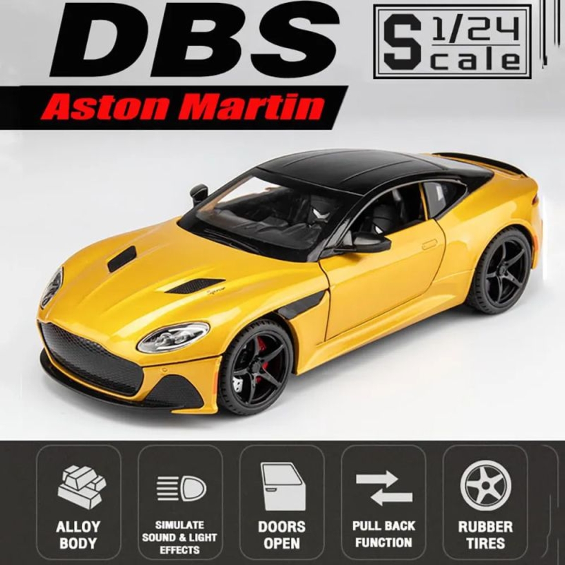 Метална кола с отварящи се врати и капаци светлини и звуци Aston Martin DBS Superleggera 1:24