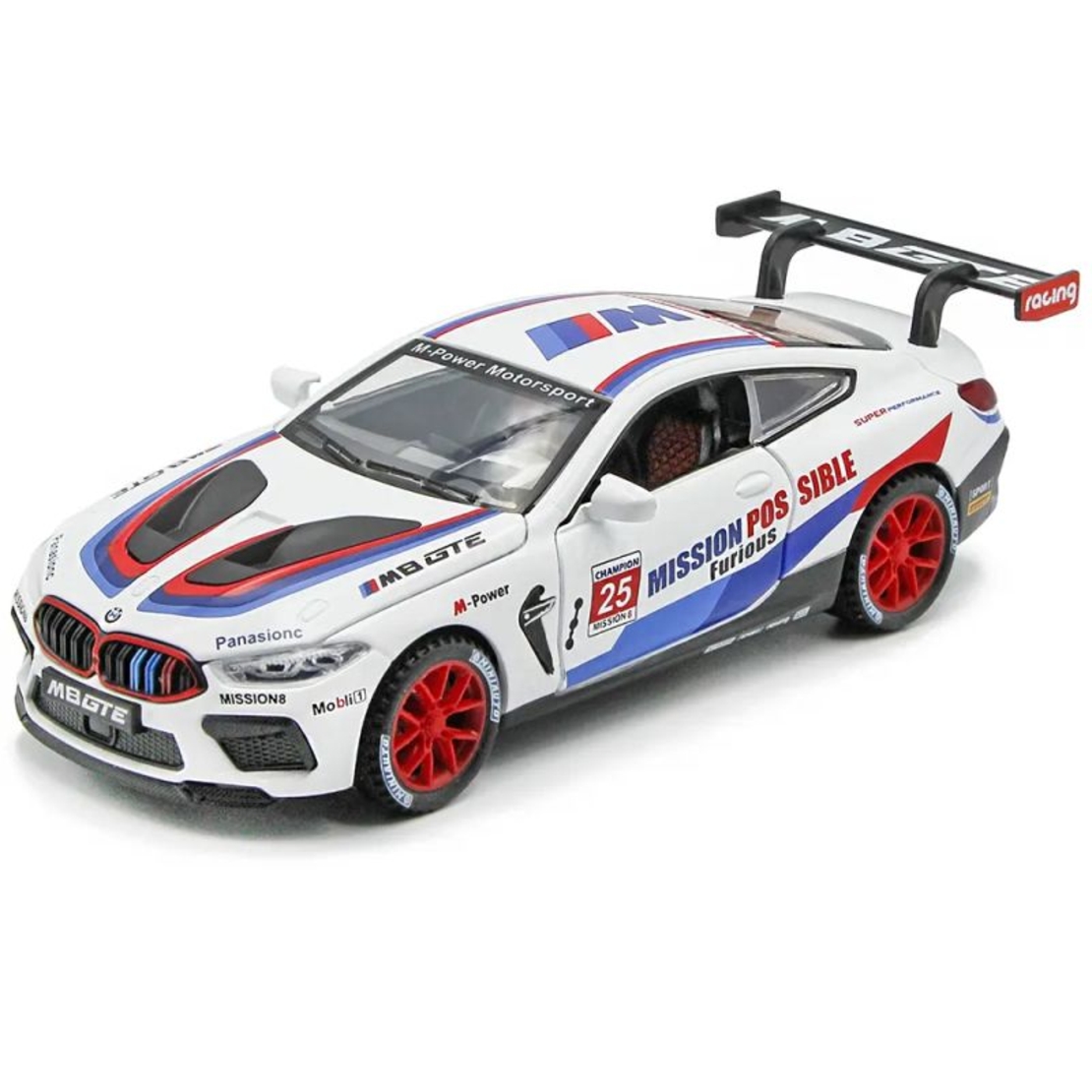 Метална кола с отварящи се врати капаци светлини и звуци BMW M8 1:24