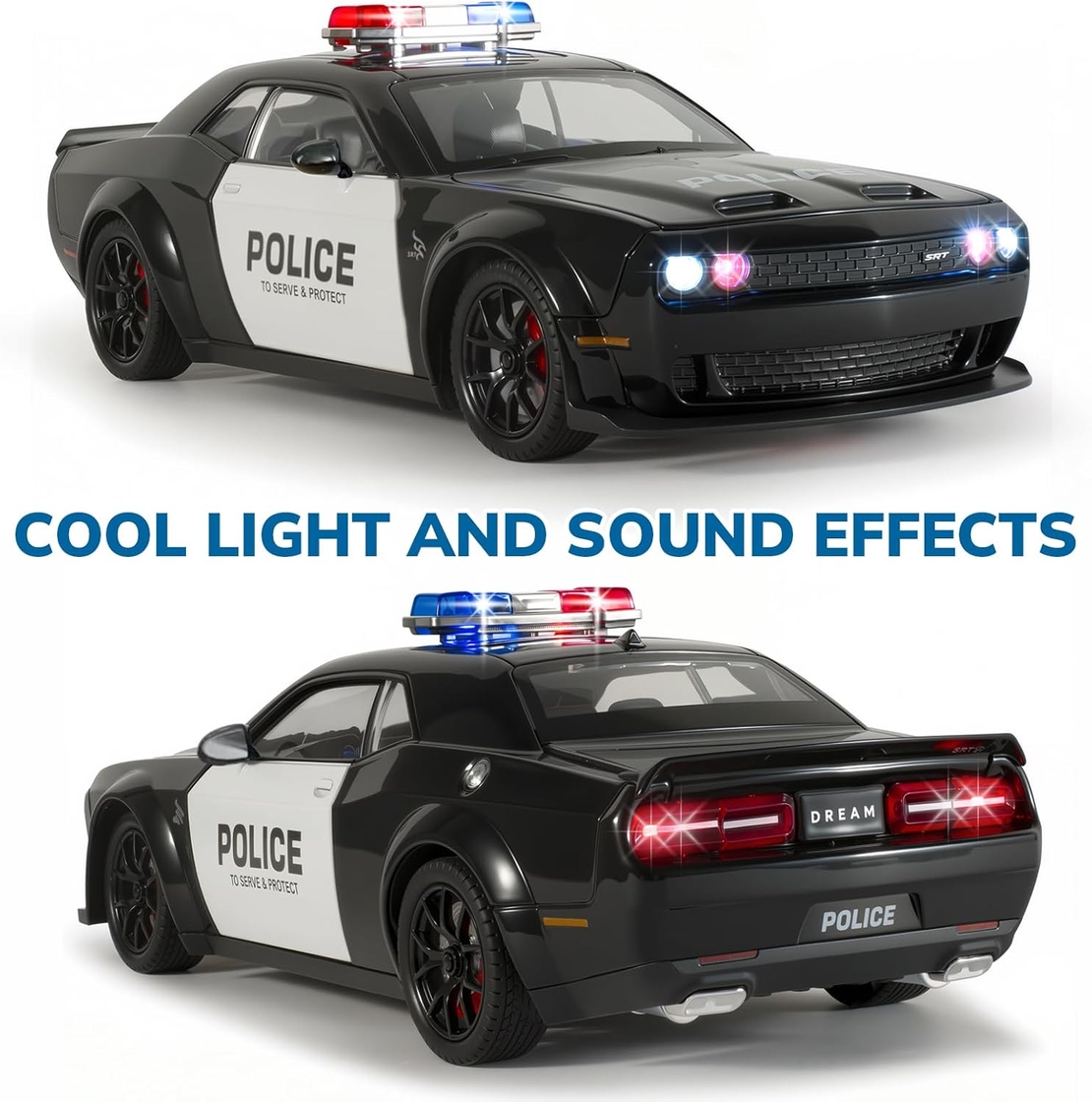 Метална кола с отварящи се врати капаци светлини и звуци Dodge Challenger Police - 1:24