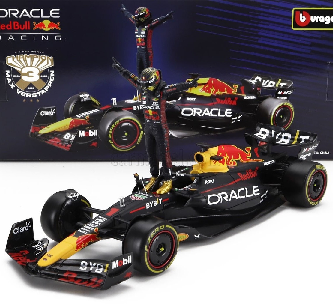 Метална кола Team Oracle Red Bull Racing RB19 Max Verstappen Formula 1 World Champion 2023 with standing pilot figure -  1:24