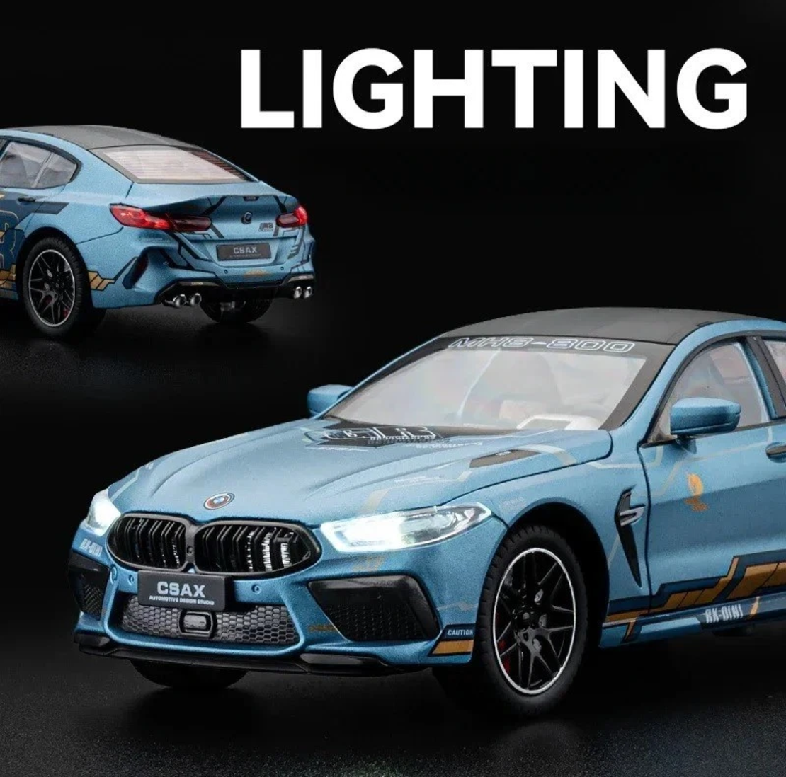 Метална кола с отварящи се врати капаци светлини и звуци BMW M8 MANHART 1:24