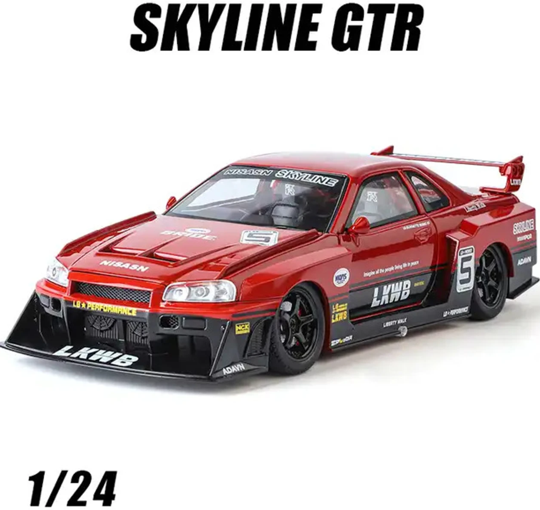 Метална кола с отварящи се врати, светлини и звуци  Nissan Skyline GT-R R34 1:24