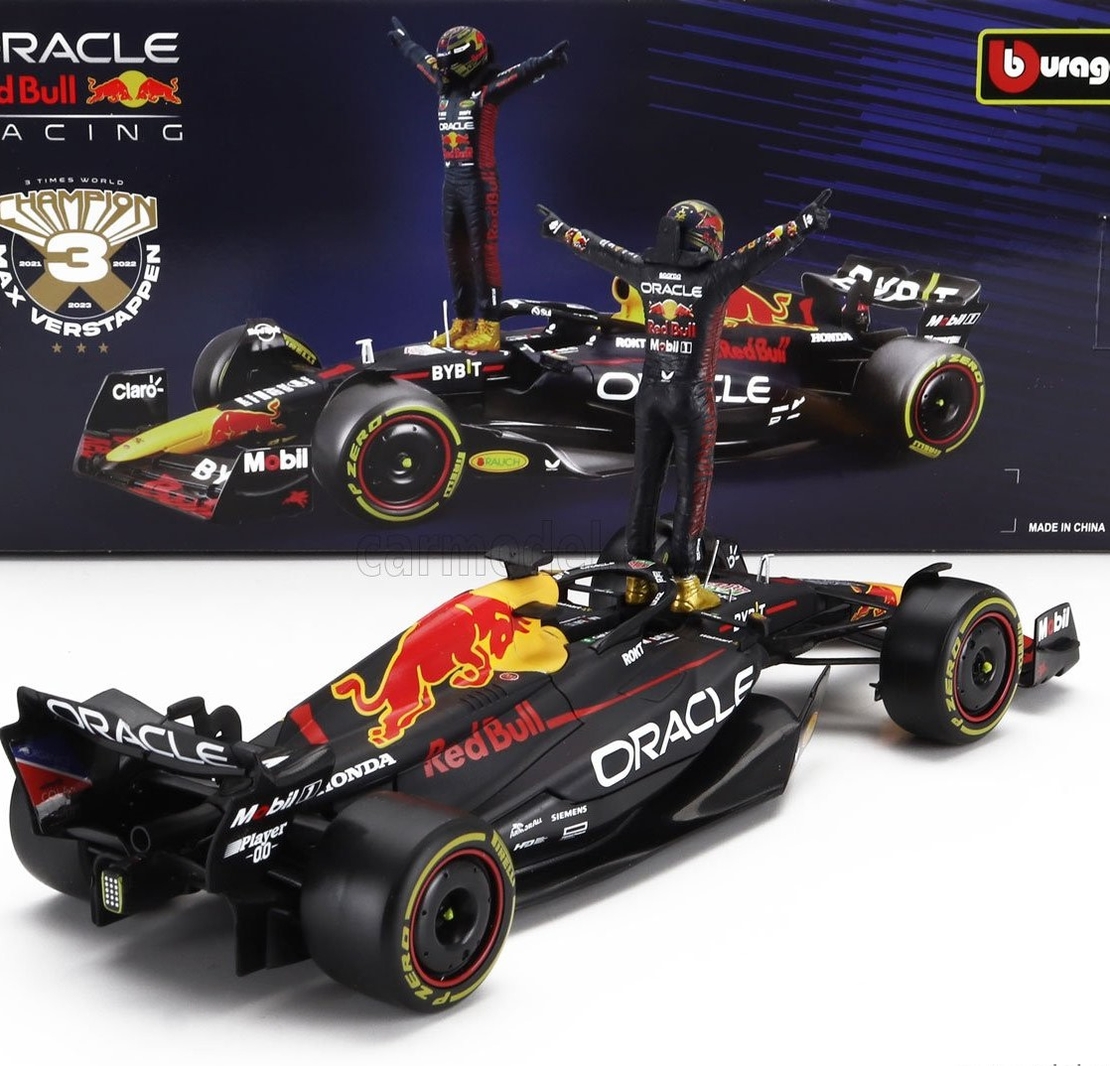 Метална кола Team Oracle Red Bull Racing RB19 Max Verstappen Formula 1 World Champion 2023 with standing pilot figure -  1:24
