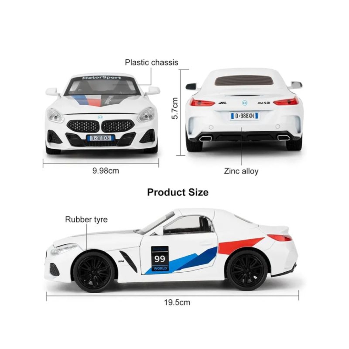 Метална кола с отварящи се врати и капаци светлини и звуци BMW Z4 M40i Motorsport 1:24