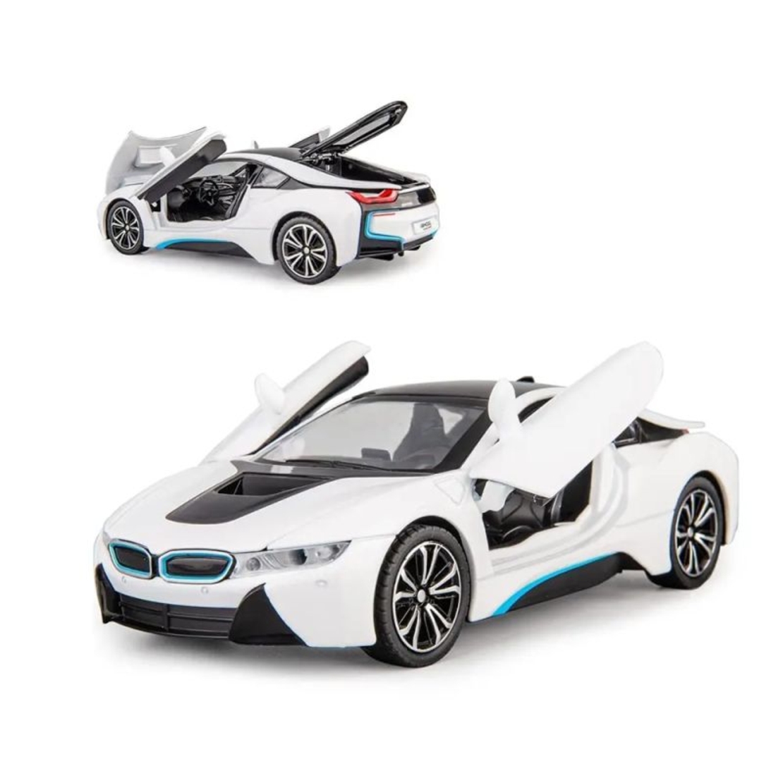 Метална кола с отварящи се врати и капаци светлини и звуци BMW i8 1:24