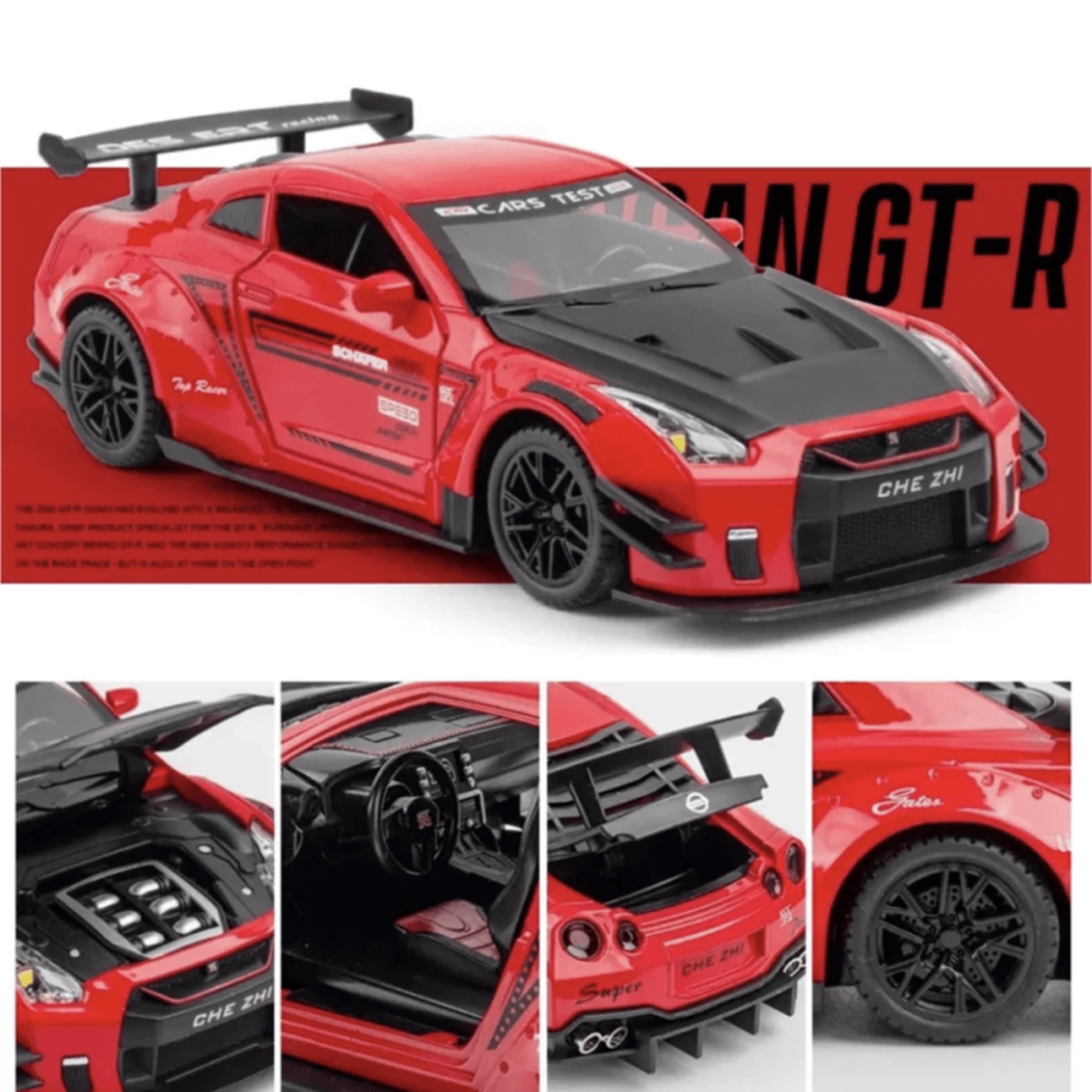 Метална кола с отварящи се врати, светлини и звуци Nissan GT-R Nismo 1:24