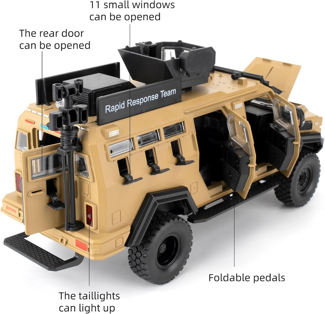 Метален военен джип с отварящи се врати капаци светлини и звуци 1:24
