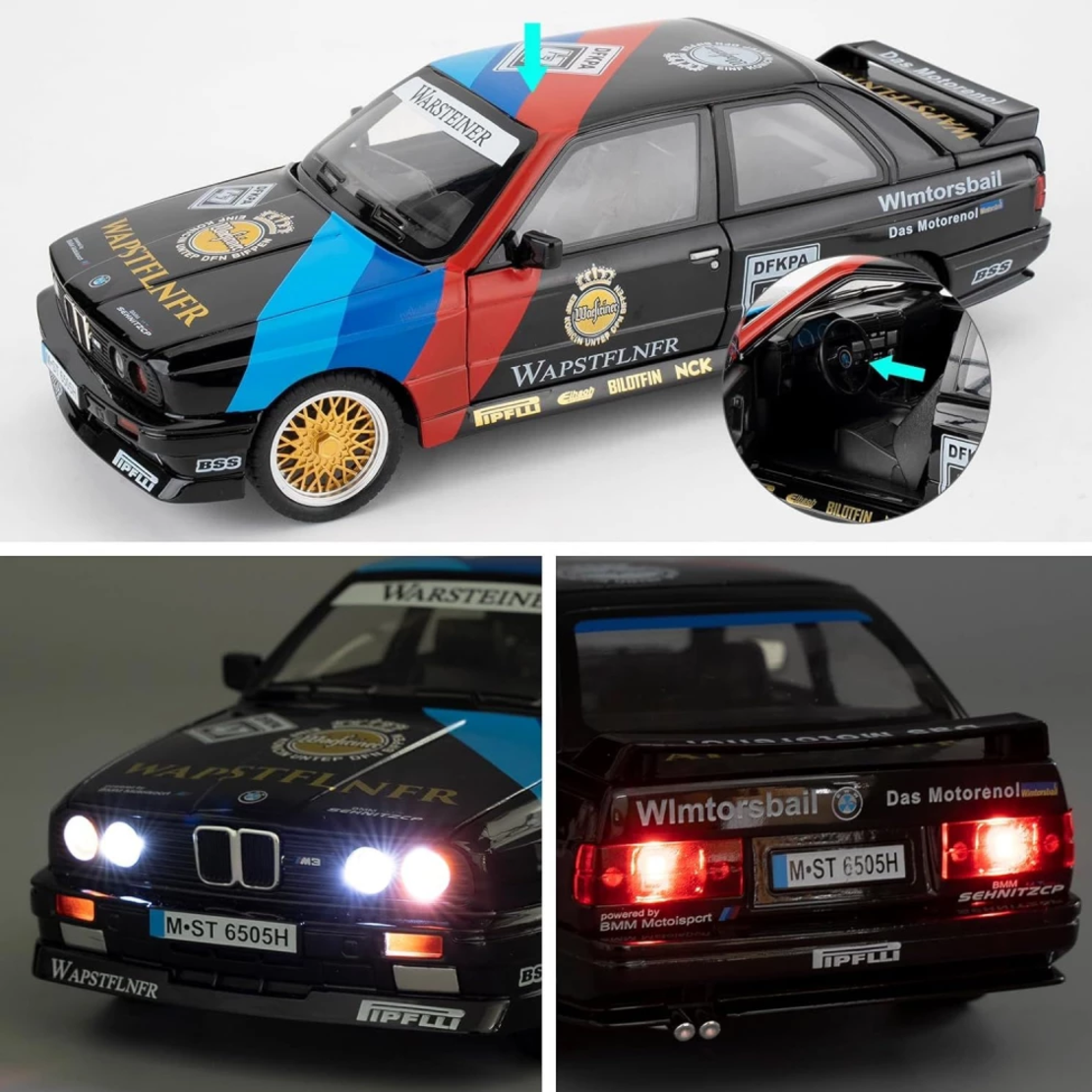 Метална кола с отварящи се врати капаци светлини и звуци BMW M3 E30 DTM 1:24
