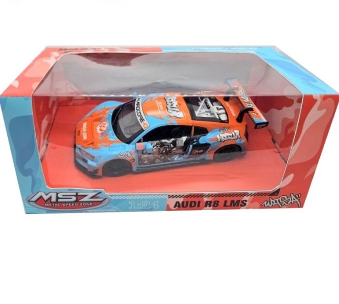 Метална кола с отварящи се врати и капаци светлини и звуци MSZ AUDI R8 LMS 1:24