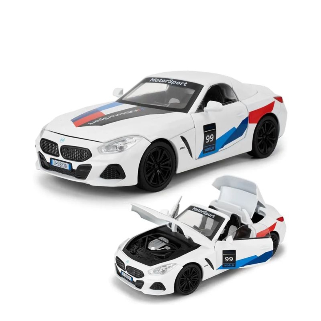 Метална кола с отварящи се врати и капаци светлини и звуци BMW Z4 M40i Motorsport 1:24