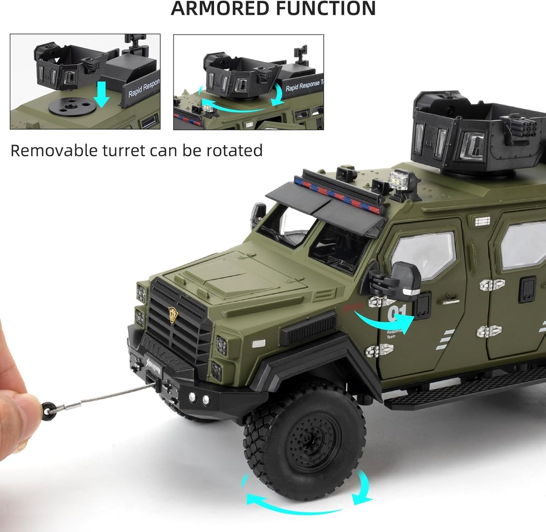 Метален военен джип с отварящи се врати капаци светлини и звуци 1:24