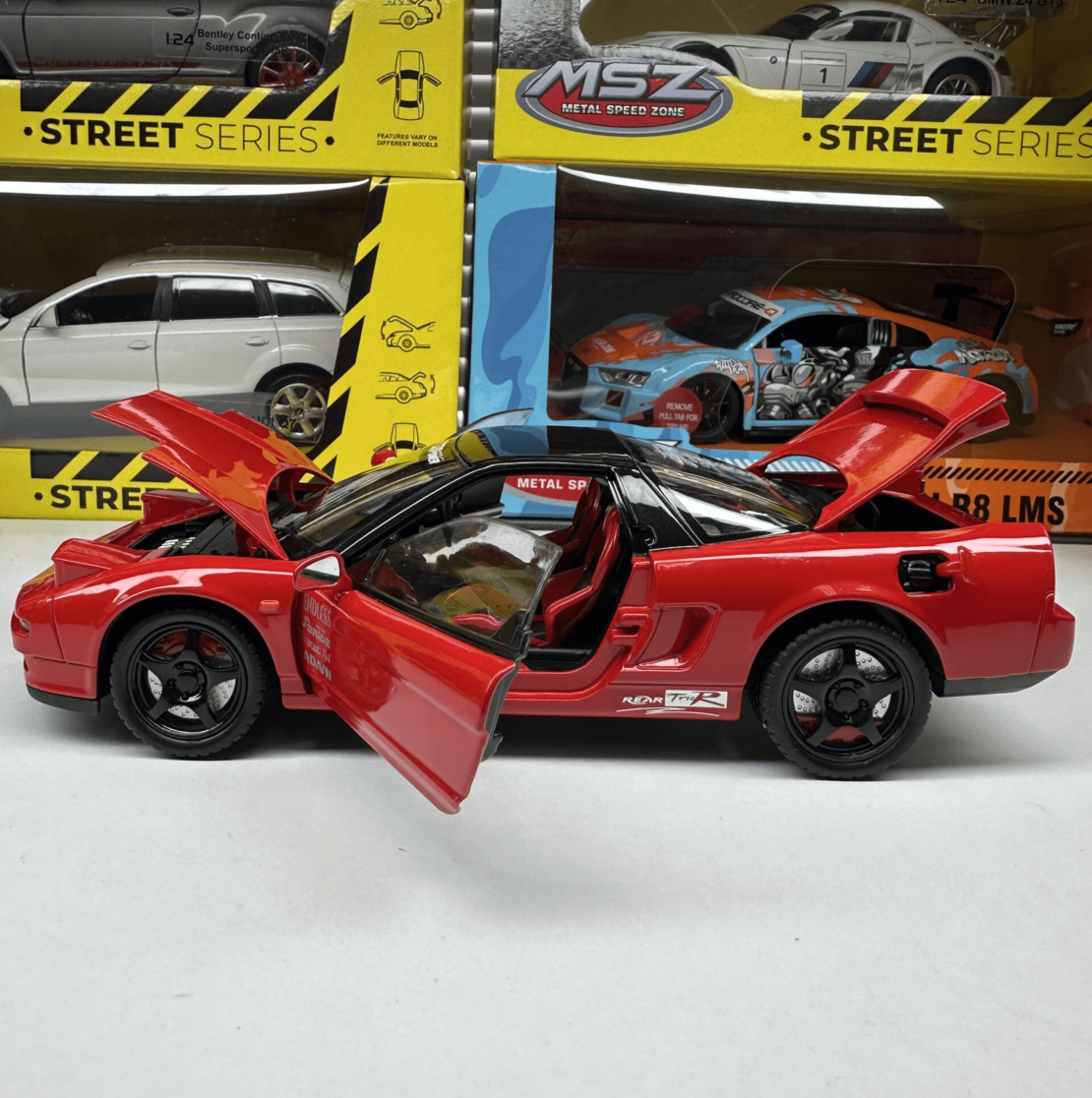 Метална кола с отварящи се врати, капаци, светлини и звуци HONDA Acura NSX 1:24