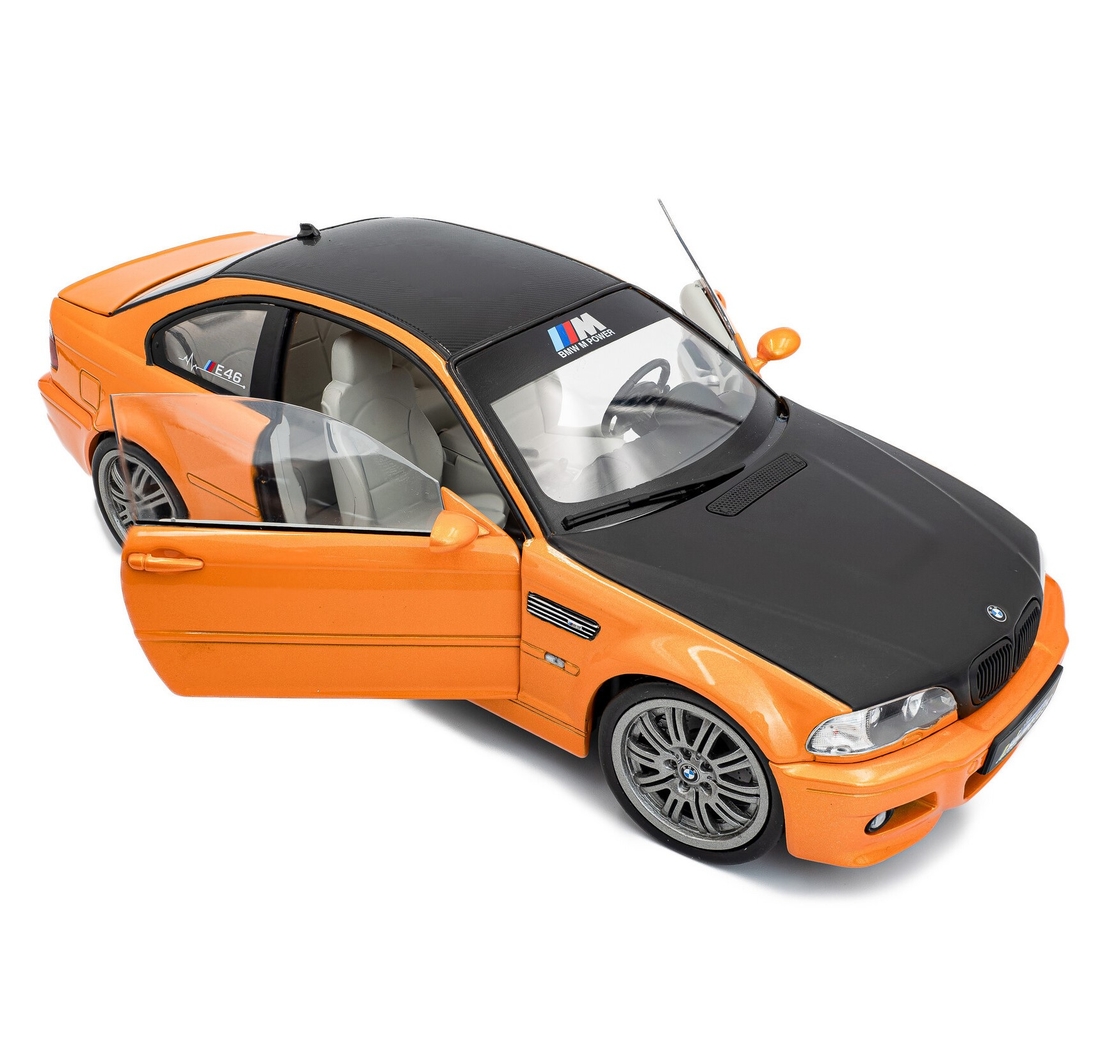 Метална кола BMW E46 M3 COUPE WORKS 2000 ORANGE SOLIDO 1:18