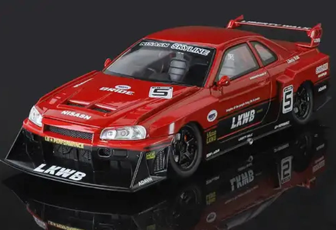 Метална кола с отварящи се врати, светлини и звуци  Nissan Skyline GT-R R34 1:24