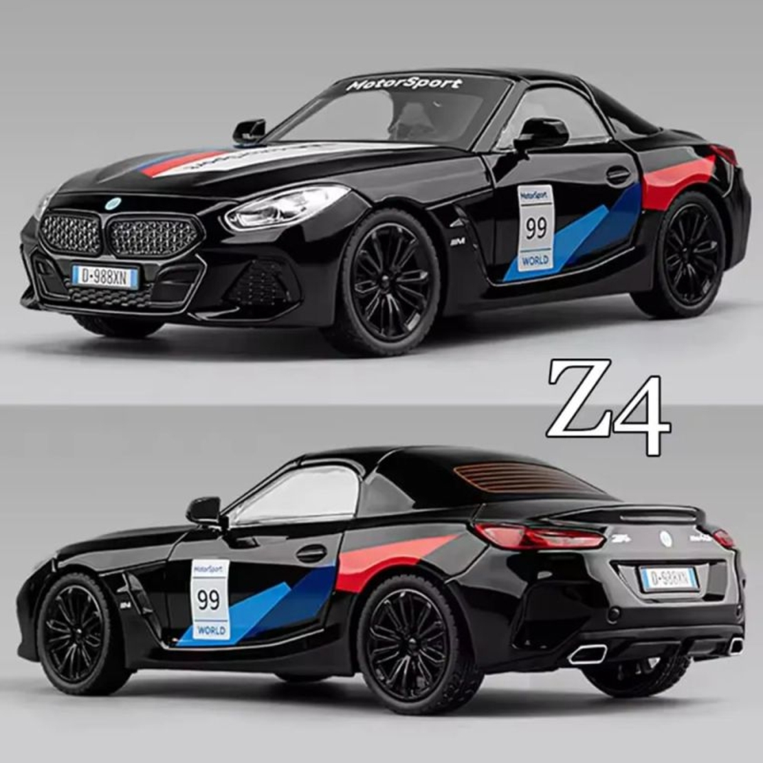Метална кола с отварящи се врати и капаци светлини и звуци BMW Z4 M40i Motorsport 1:24
