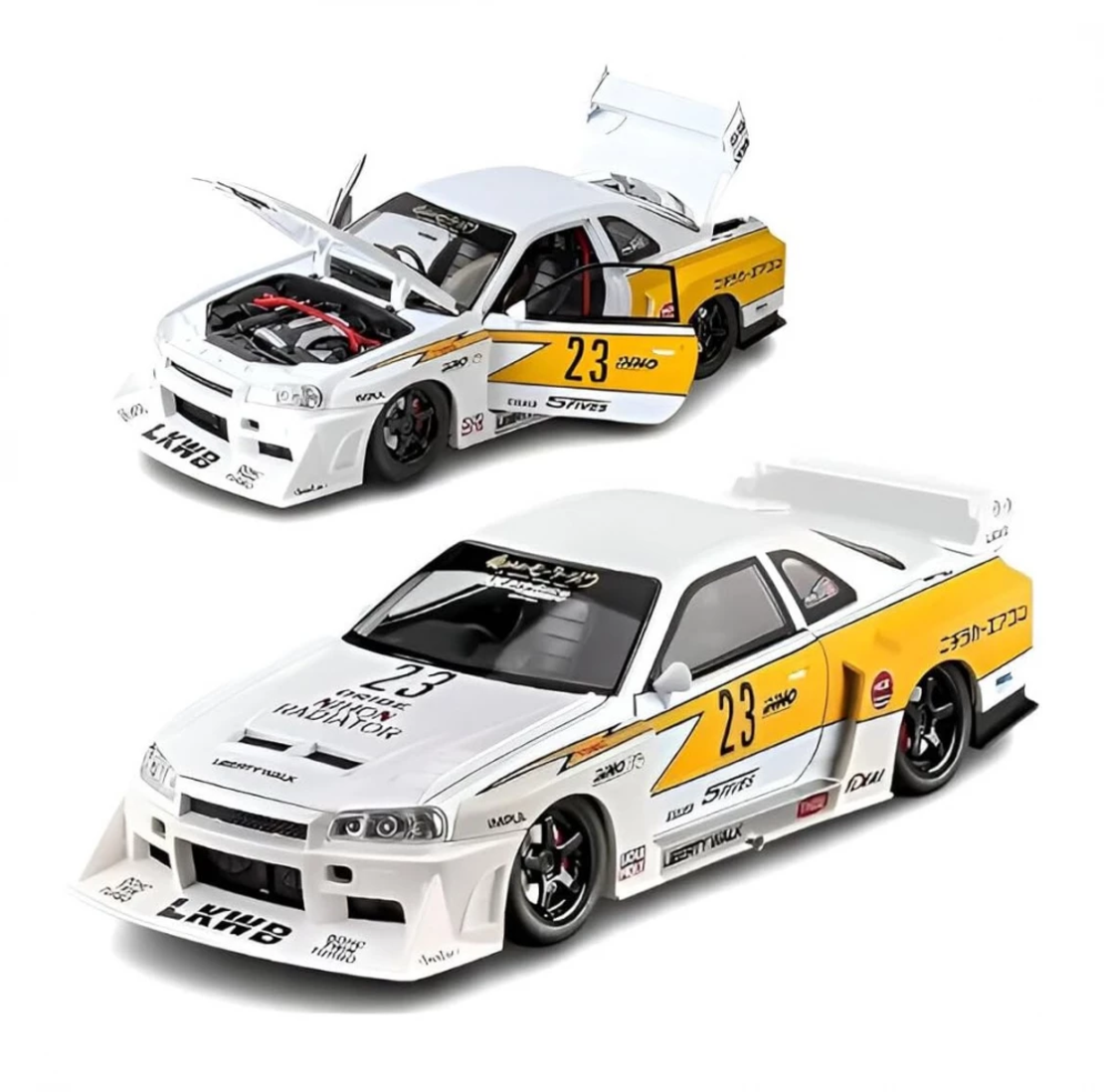 Метална кола с отварящи се врати, светлини и звуци  Nissan Skyline GT-R R34 1:24