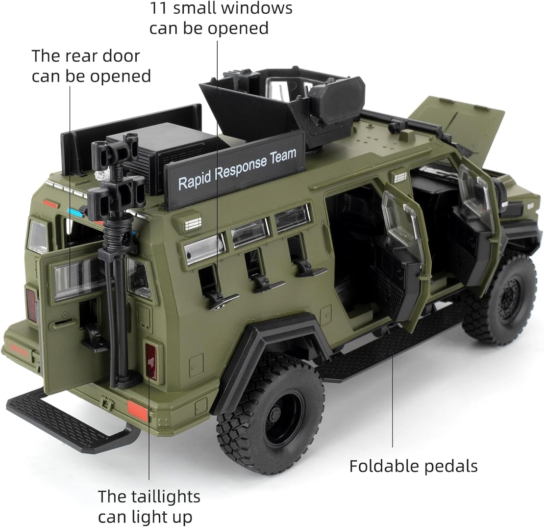 Метален военен джип с отварящи се врати капаци светлини и звуци 1:24
