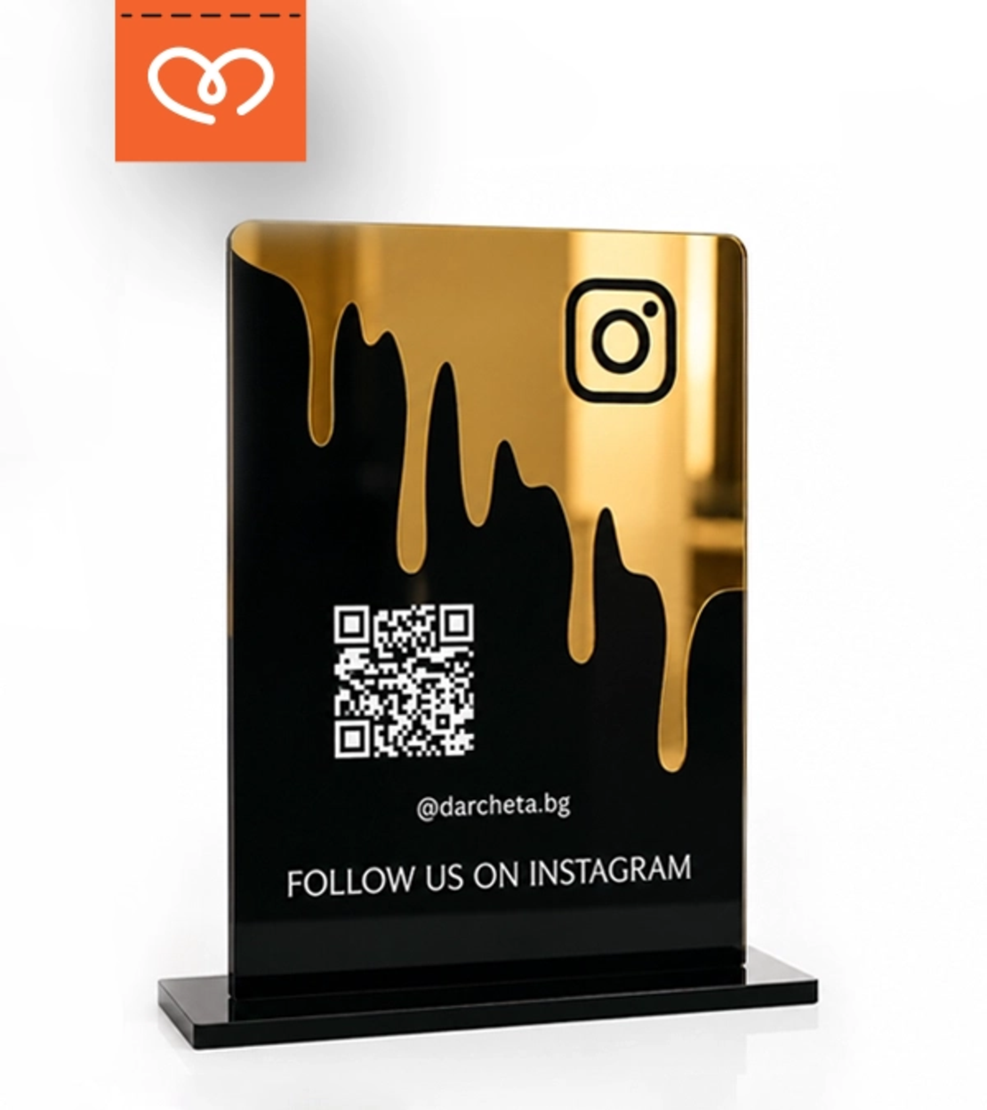 Персонализирана QR табела за Instagram, TikTok и Google Reviews от огледален плексиглас