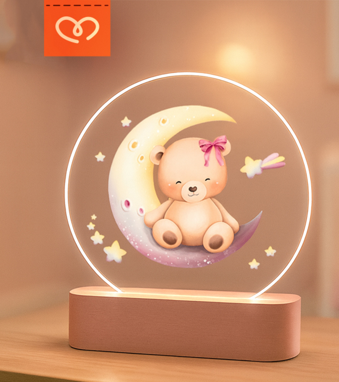 Персонализирана нощна лампа с мече и име за бебе и дете – Подарък за новородено