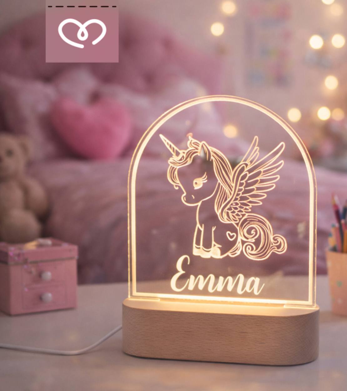 Лед Лампа, Детска настолна  нощна лампа  Еднорог и име