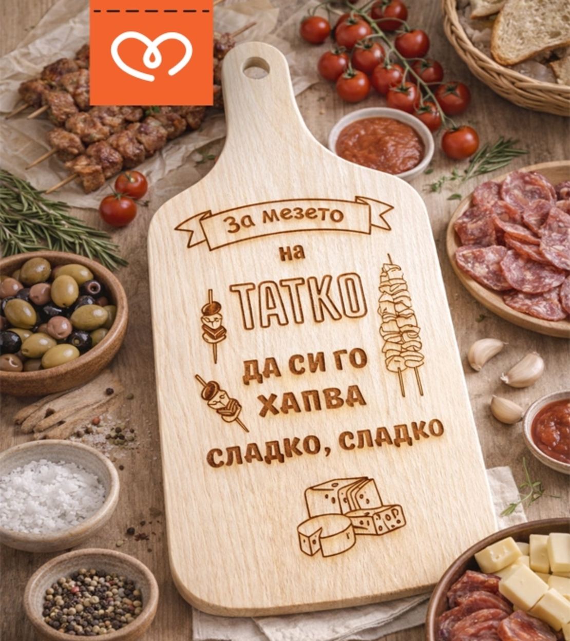 Дъска за мезета „Дъската на татко“ –  подарък за баща | Букова дъска