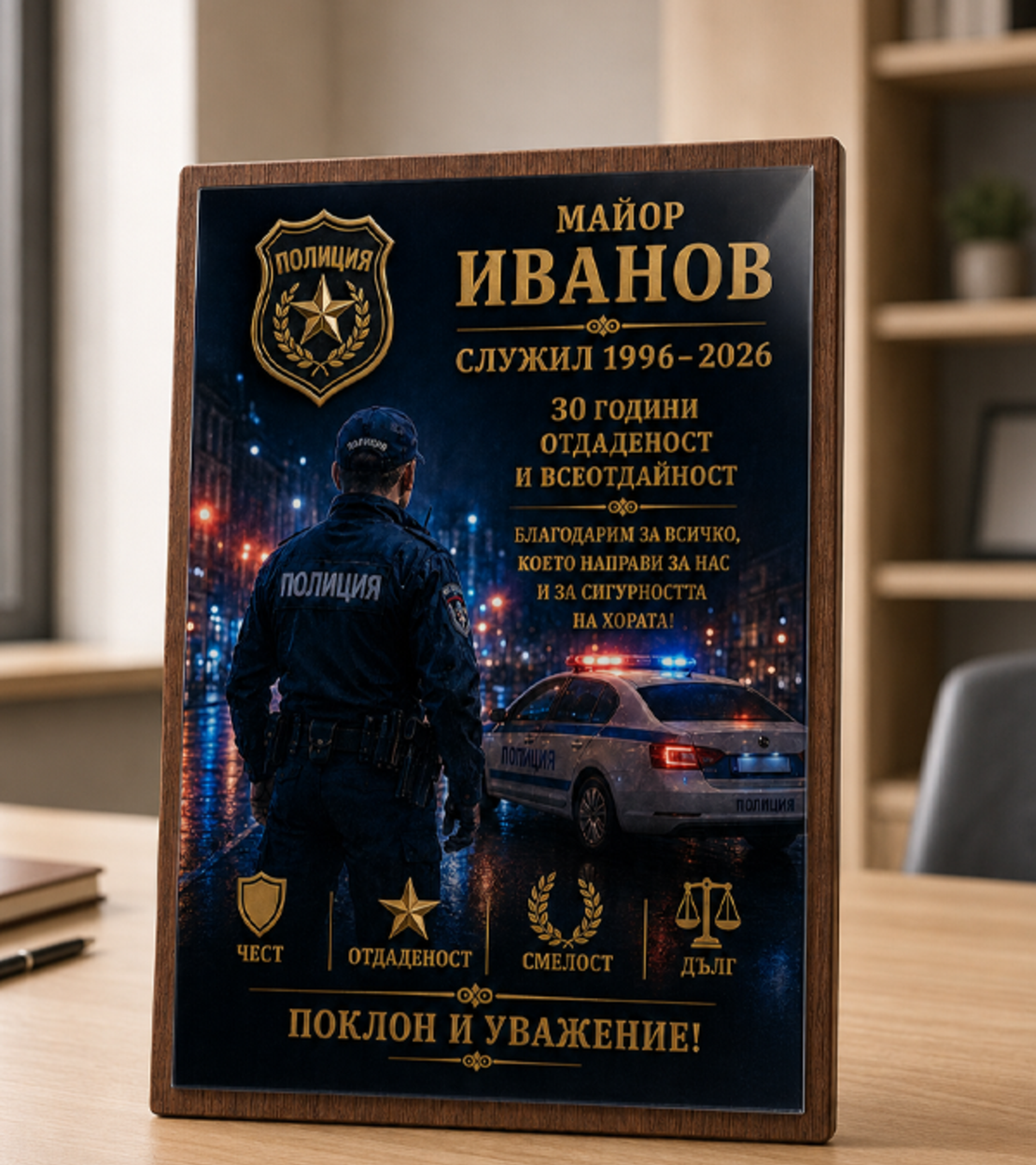 Подарък за пожарникар – Персонализиран плакет за пенсиониране с акварелен портрет | A4 - Copy 0