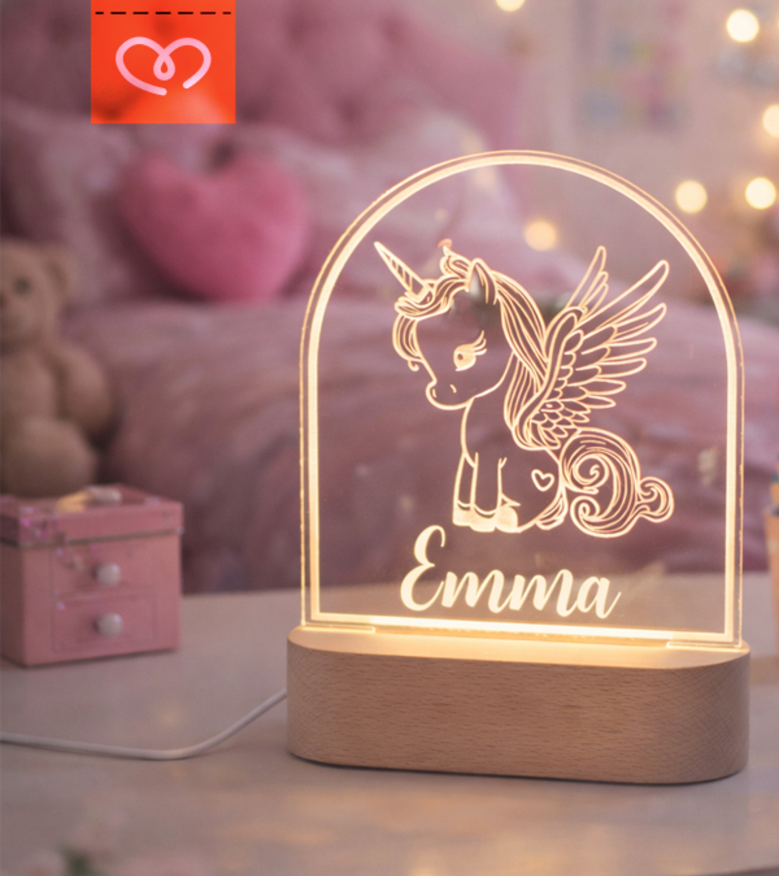 Лед Лампа, Детска настолна  нощна лампа  Еднорог и име