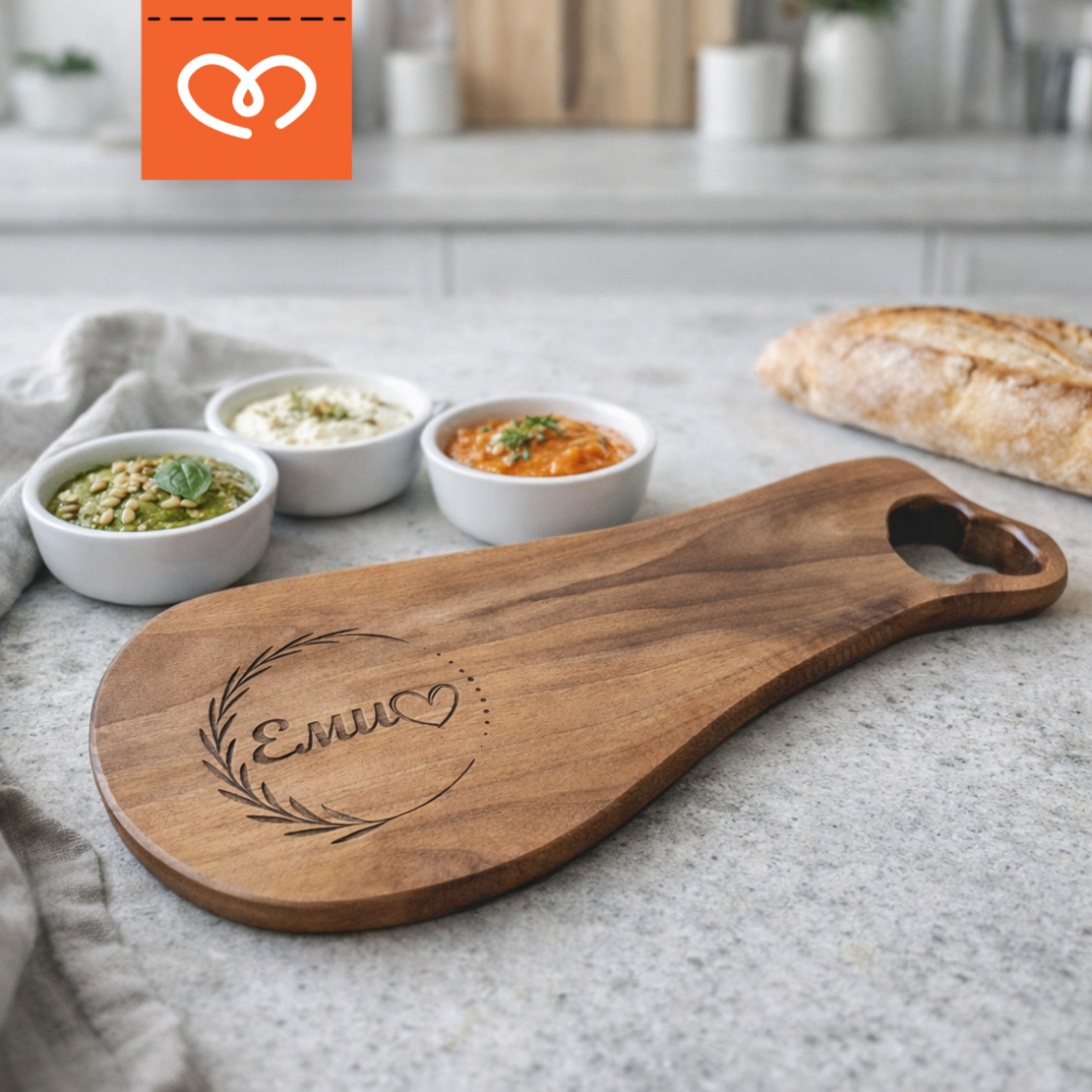 Подарък за жена – персонализирана кухненска дъска с име за най-добрата готвачка