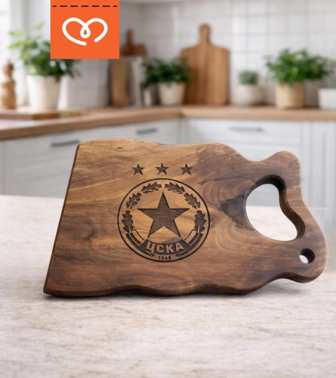 ЦСКА дъска за мезета,  Орехова дъска за подарък, Дървена дъска с лого подарък за футболен фен