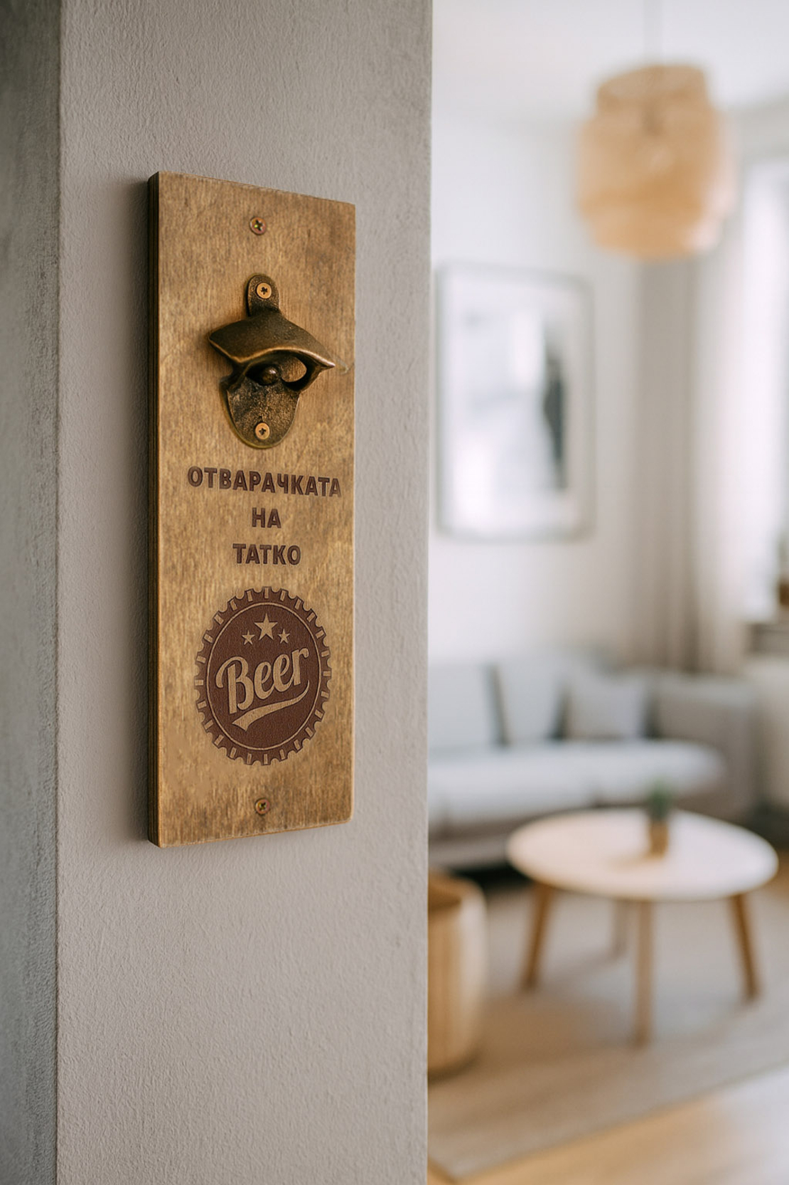 Персонализирана дървена магнитна отварачка за стена | Подарък за татко, дядо
