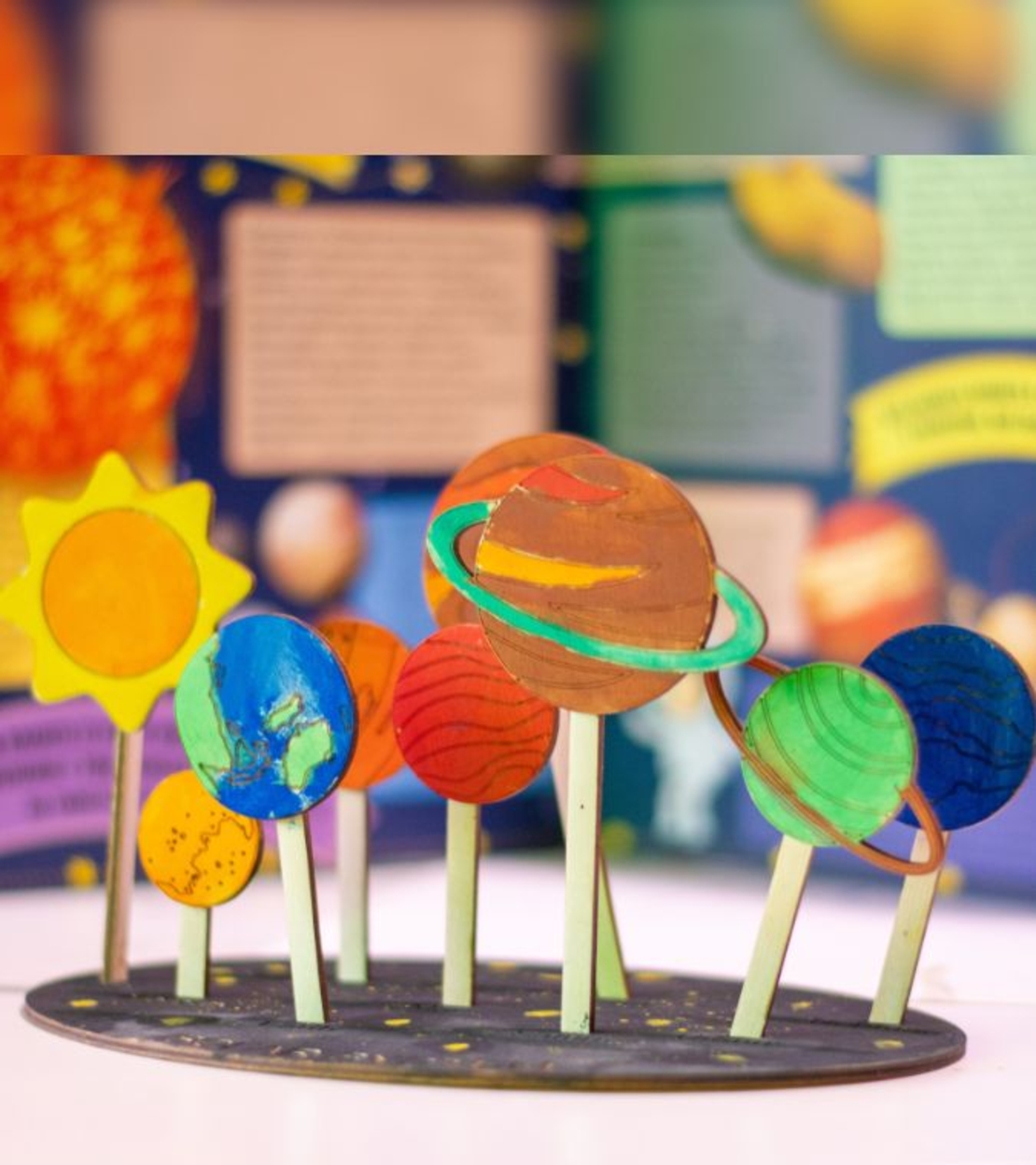 Слънчева система – проект за училище „Направи си сам“ | дървен модел планети за оцветяване