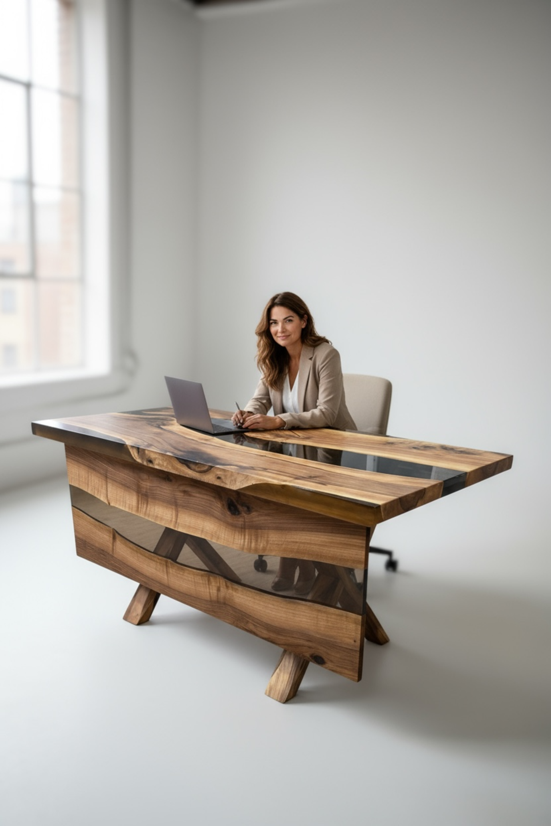 Премиум офис маса от орех и епоксидна смола – 160×80 см