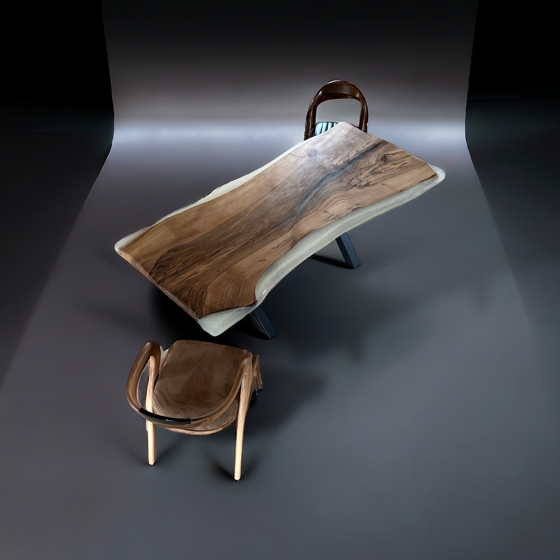 ✔ ръчно изработена епоксидна маса „Бяла Перла“ от орехово дърво