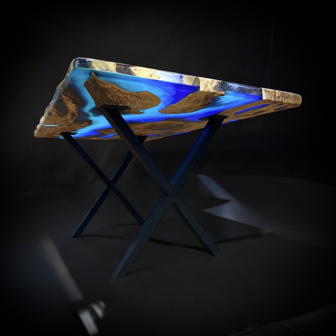 Ръчно изработена епоксидна маса с морски ефект – Ocean River Blue