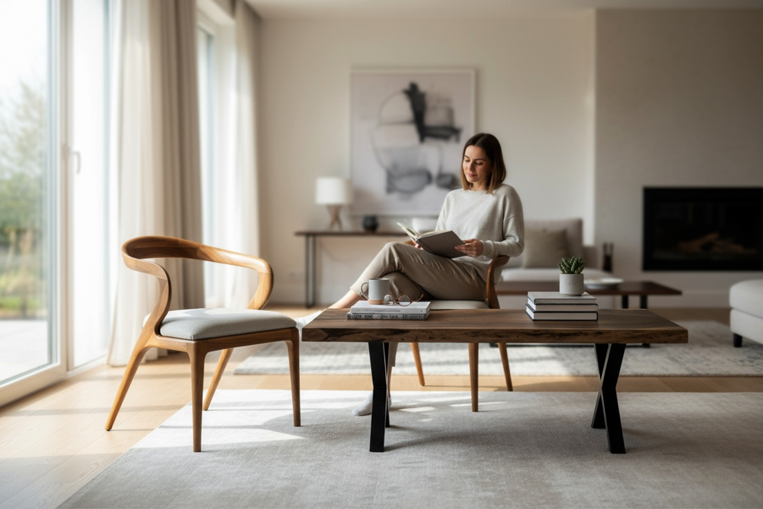 Луксозна холна маса от орех с епоксид – 120×70 см