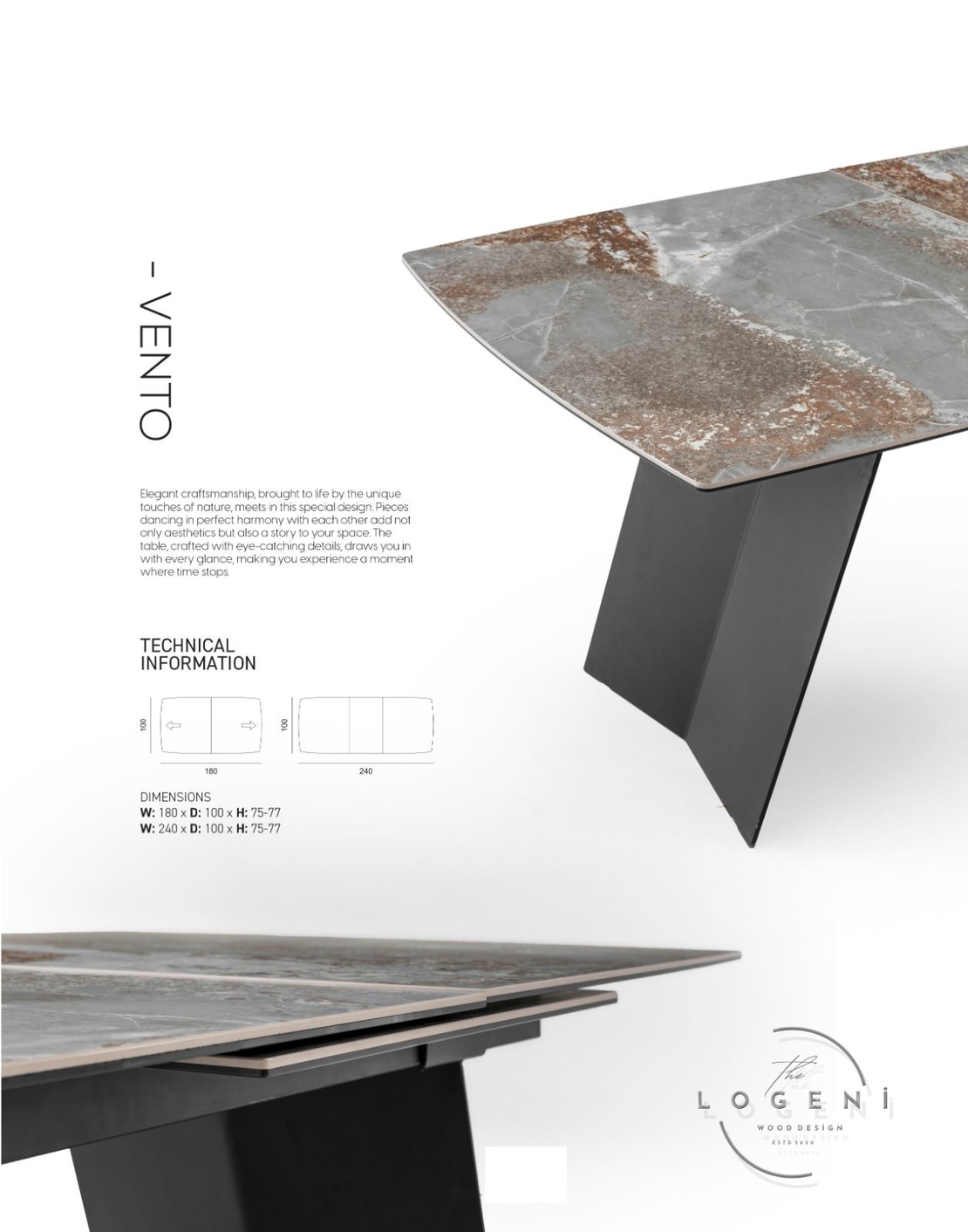 VENTO – Дизайнерска маса със синтерована порцеланова плоча