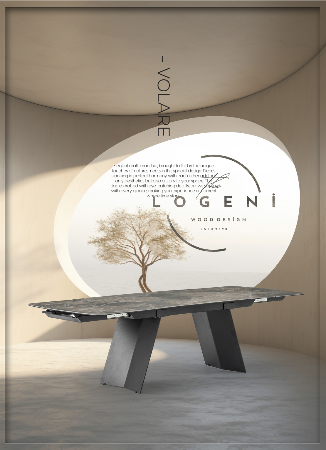 VOLARE – дизайнерска маса с керамичен плот