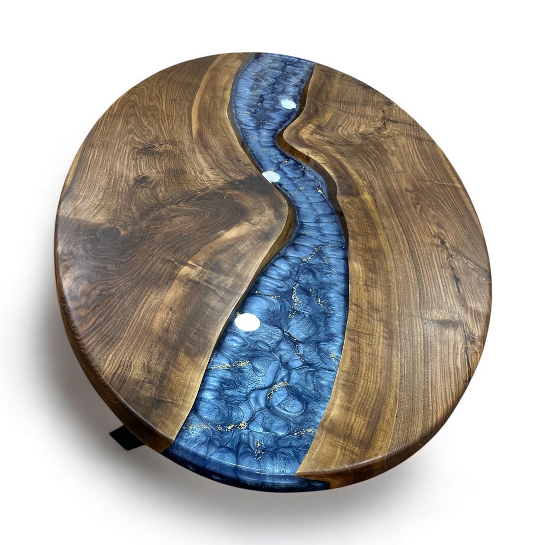 Елипсовидна дървена маса с епоксидна смола и син пигмент – ръчна изработка LogeniWood