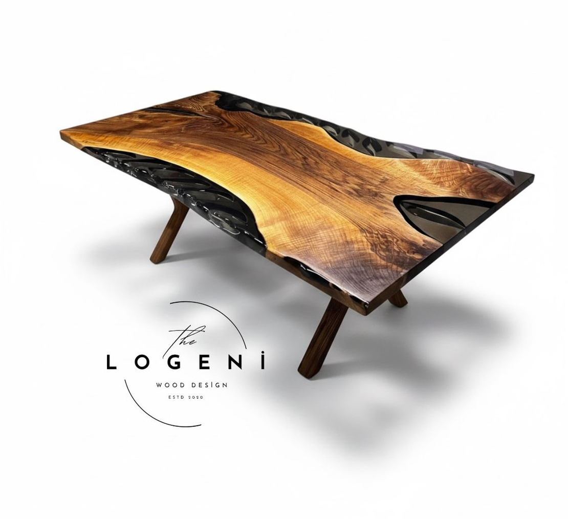 Дизайнерска маса от масивно дърво и епоксидна смола – LOGENI Wood Design