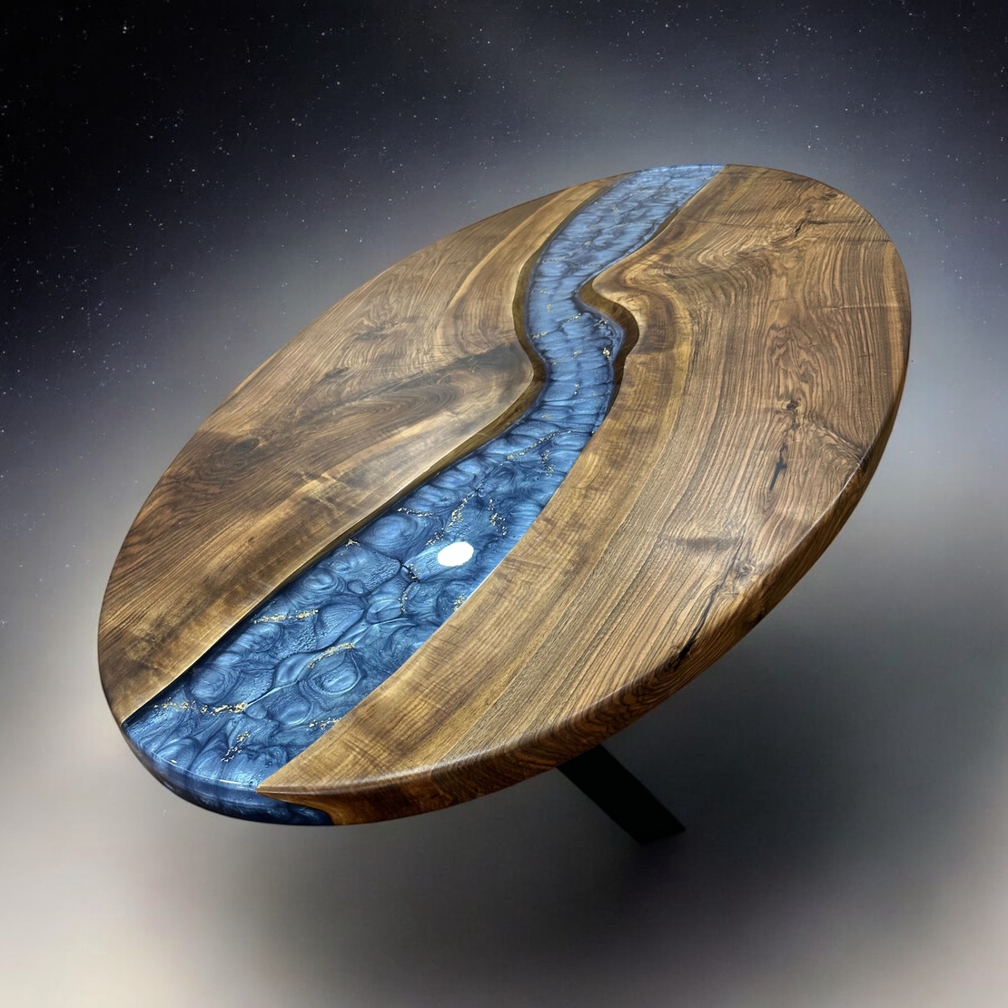 Елипсовидна дървена маса с епоксидна смола и син пигмент – ръчна изработка LogeniWood