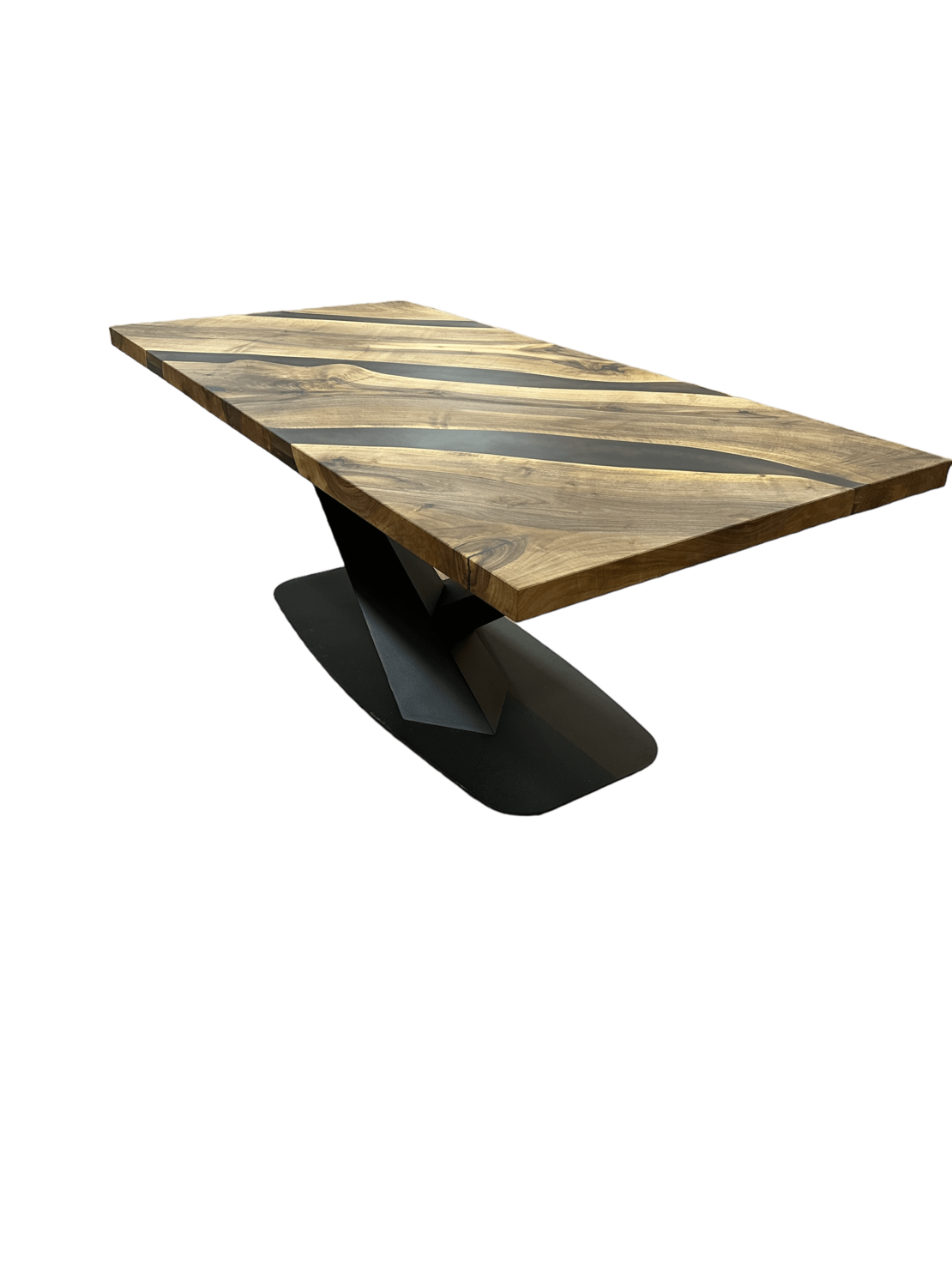 Маса от естествено дърво с черна епоксидна смола – Модерен дизайн, X-основа