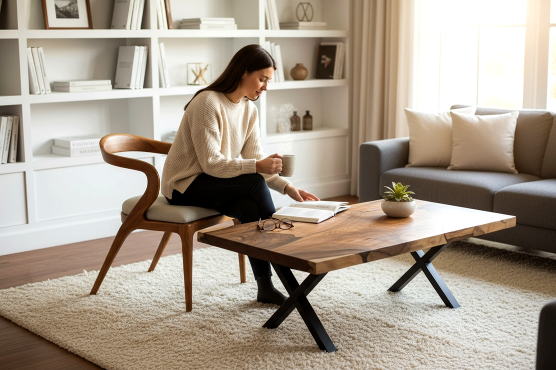 Луксозна холна маса от орех с епоксид – 120×70 см