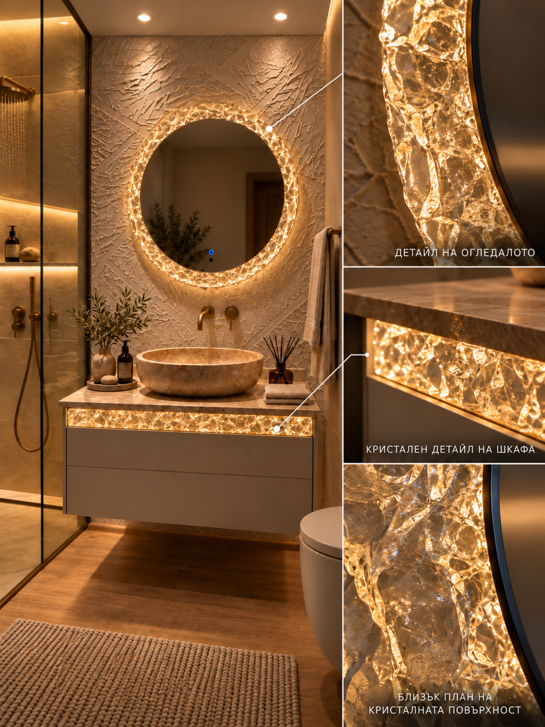 LOGENI Crystal Mirror Ø72 cm Премиум LED Огледало
