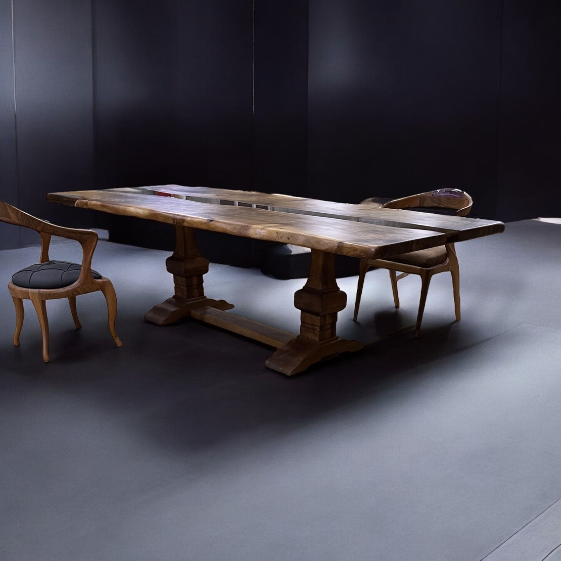 Ръчно изработена маса от масивно дърво Live Edge с естествени цепнатини