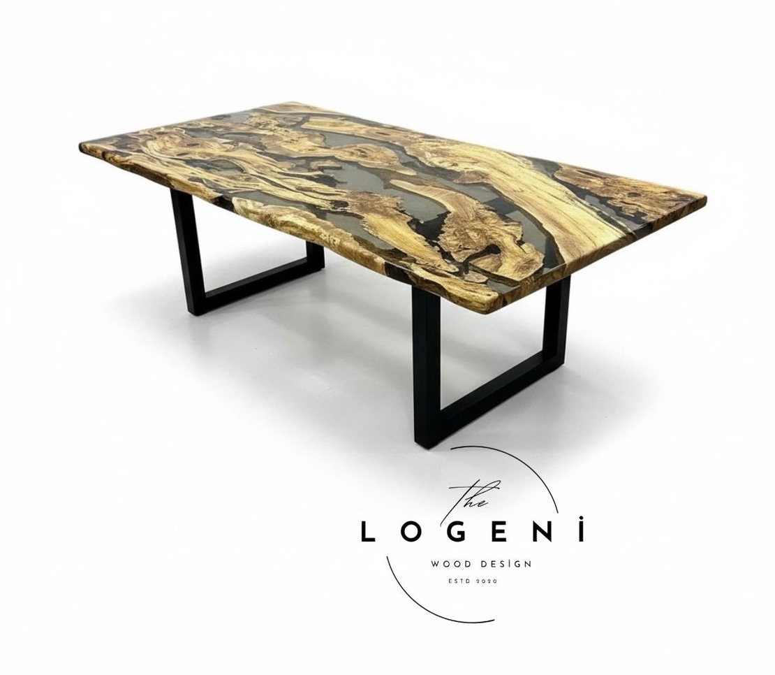 Луксозна дизайнерска маса от маслиново дърво и епоксидна смола