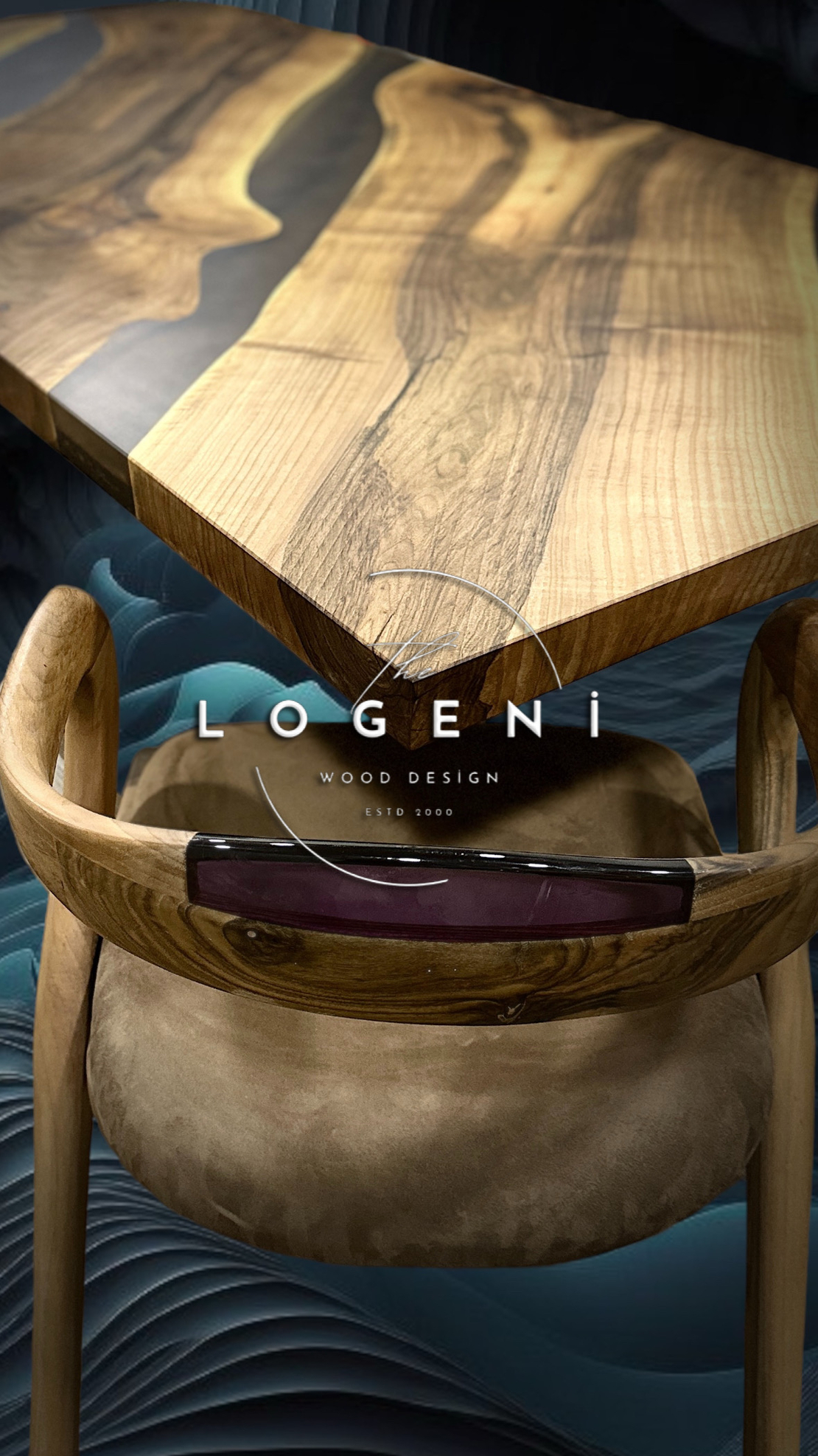 Маса от естествено дърво с черна епоксидна смола – Модерен дизайн, X-основа